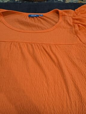 Fresh Orange Textured Puff-Sleeve Women's Top